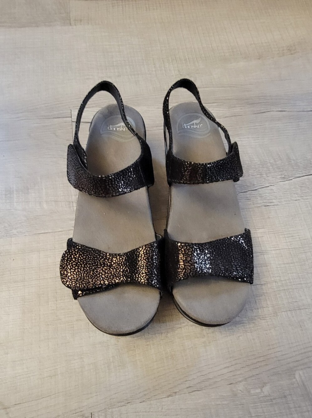 Dansko Black Shimmer Slingback Sandals